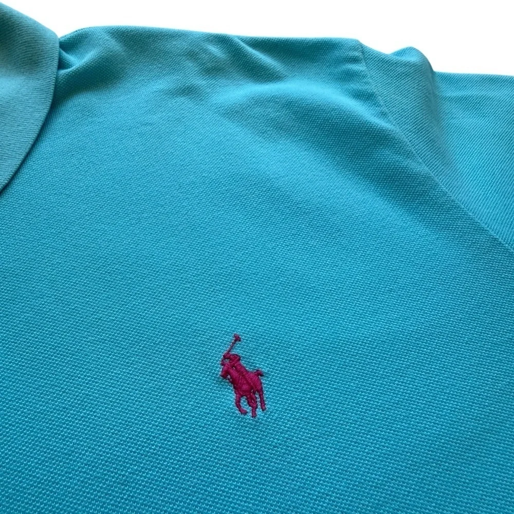 Polo Ralph Lauren Polo Shirt Men's 2XL Turquoise Blue Pink Pony Logo Mesh Pique
